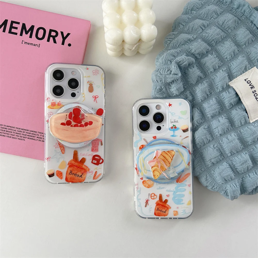 

Korean Ins Wind Kesong Bread Creative for Magsafe Bracket Suitable for Apple iPhone 16Promax Phone Case 15pro 14pro Anti Drop 13
