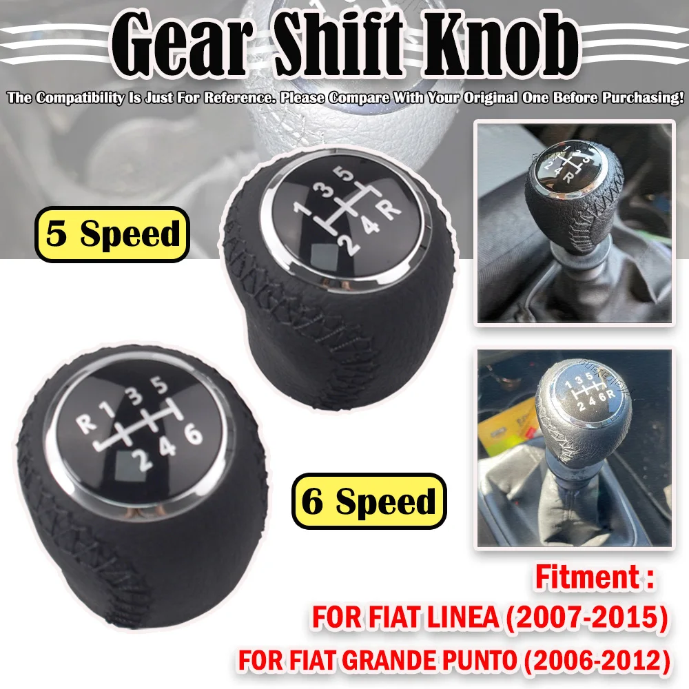 MT 5/6 Speed Gear Shift Knob For Fiat Grande Punto 2006-2012 Linea 2007-2015 55344881 55349796 Leather Shifter Lever Headball