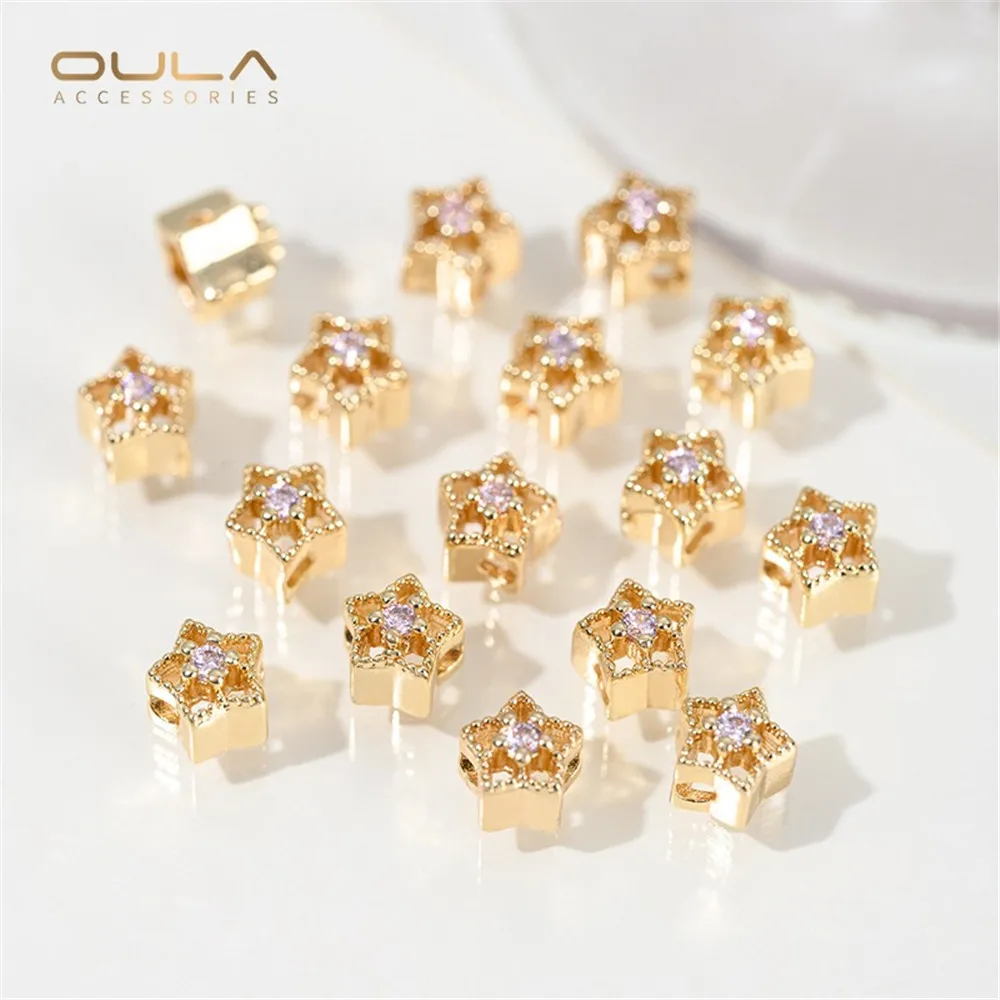 

1pcs 14K Gold Five-pointed Star Hollowed-out Lace Beaded and Zircon Inlaid Diy Handcrafted Beaded Bracelet Accessory