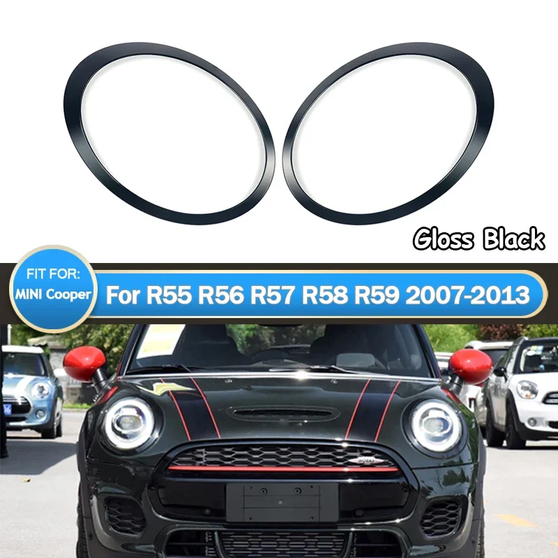 For Mini Cooper R55 R56 R57 R58 2007-2015 Gloss Black Headlight Ring Bezel Trim Surround Cover Car Accessories Car Styling 2Pcs