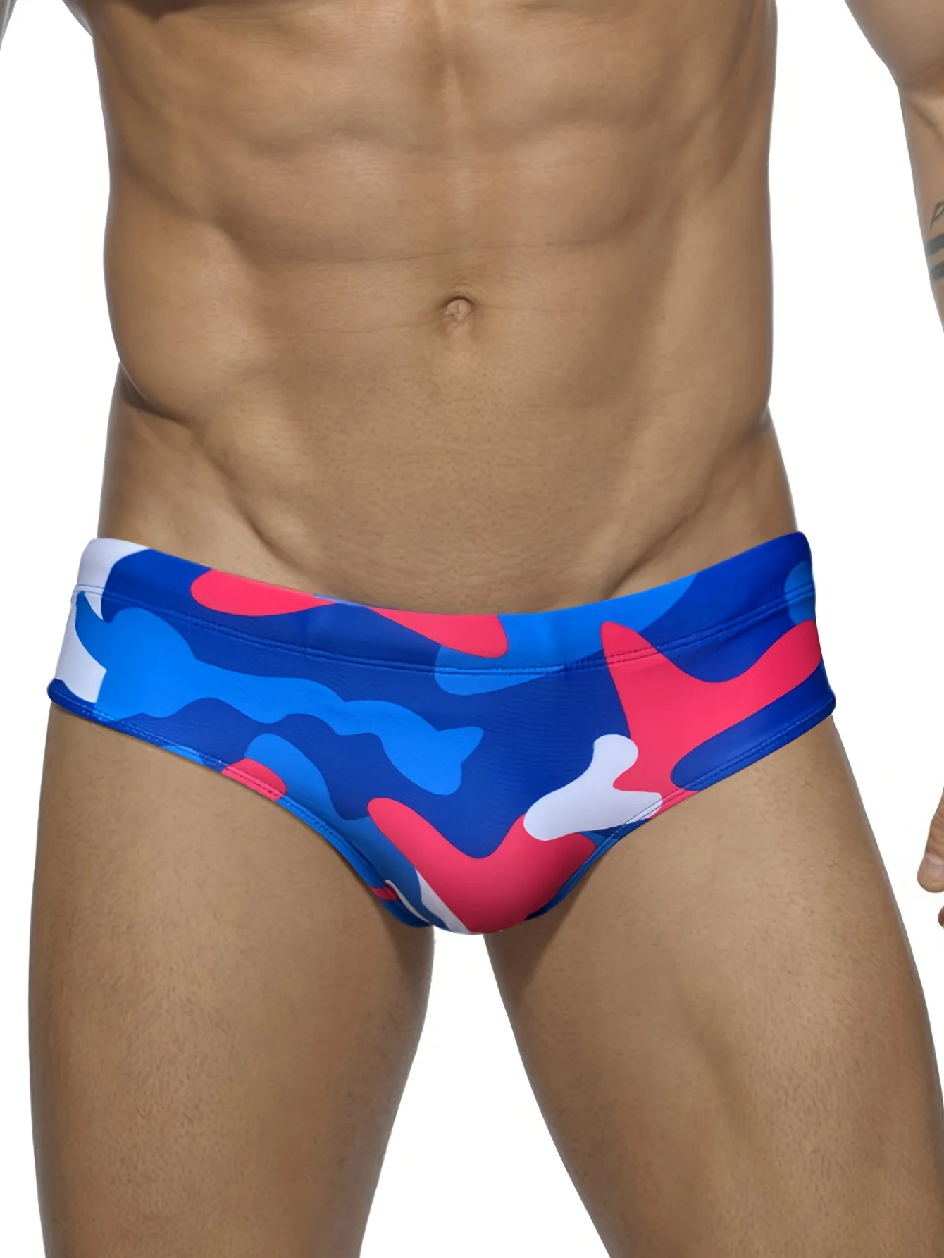 Men\'s patterned drawstring triangle underwear, men\'s swimwear, summer beach swimming shorts