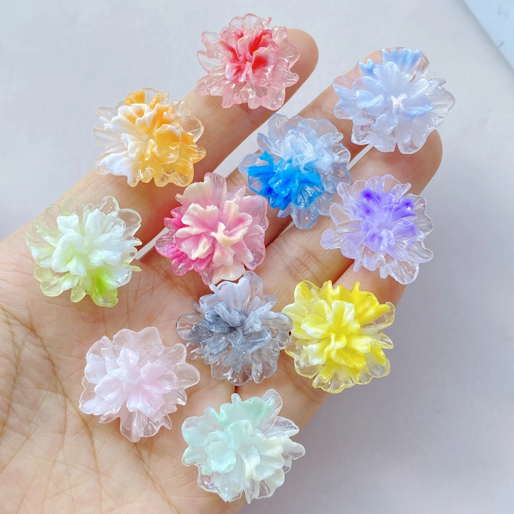 22mm Resin Colorful Gradual Candy Color Lotus Flat back Flower Rhinestones Figurines Scrapbook Ornaments DIY Bow Clothing Crafts