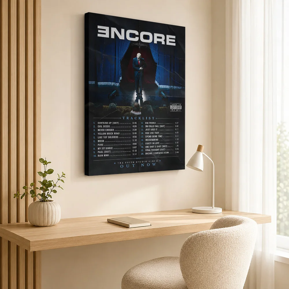 Eminem Encore Stage Scene Framed Canvas Print Customized Photo Modern Graphic Composition Wall Art For Home Recording Studio