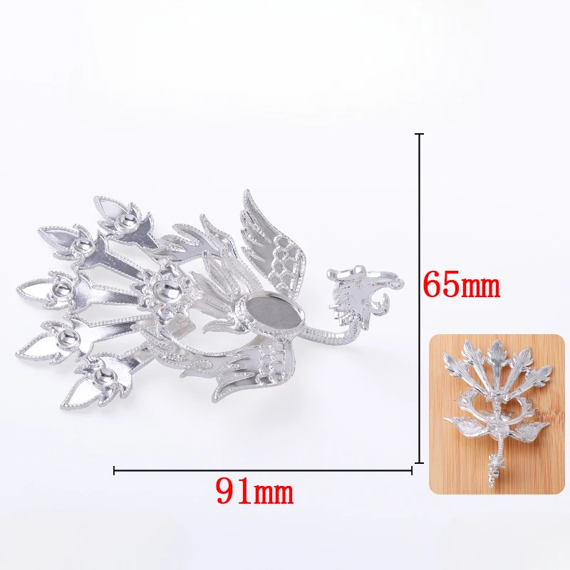 2Pcs 65x91mm DIY Chinese Crown Halo Phoenix Material Hanfu Hairpin Gold-plated Base for Xiuhe Bride Accessories Jewelry Making