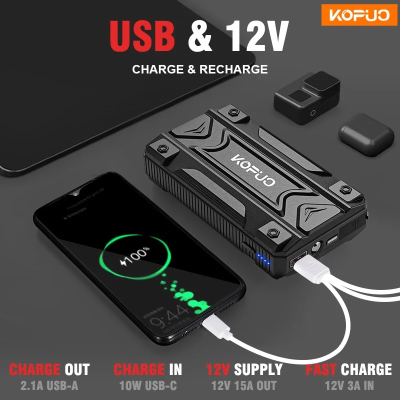 باور بانك قوي للغاية 2000A للسيارة لجميع المركبات 12 فولت، معزز بطارية الطوارئ الآمن للغاية