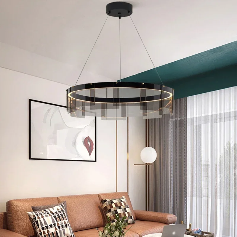 

DINDALLED Modern Glass Pendant Lights Black Luxury Hanging Lamp for Living Room Restaurant Lighting Chandelier Home Decor Lamps