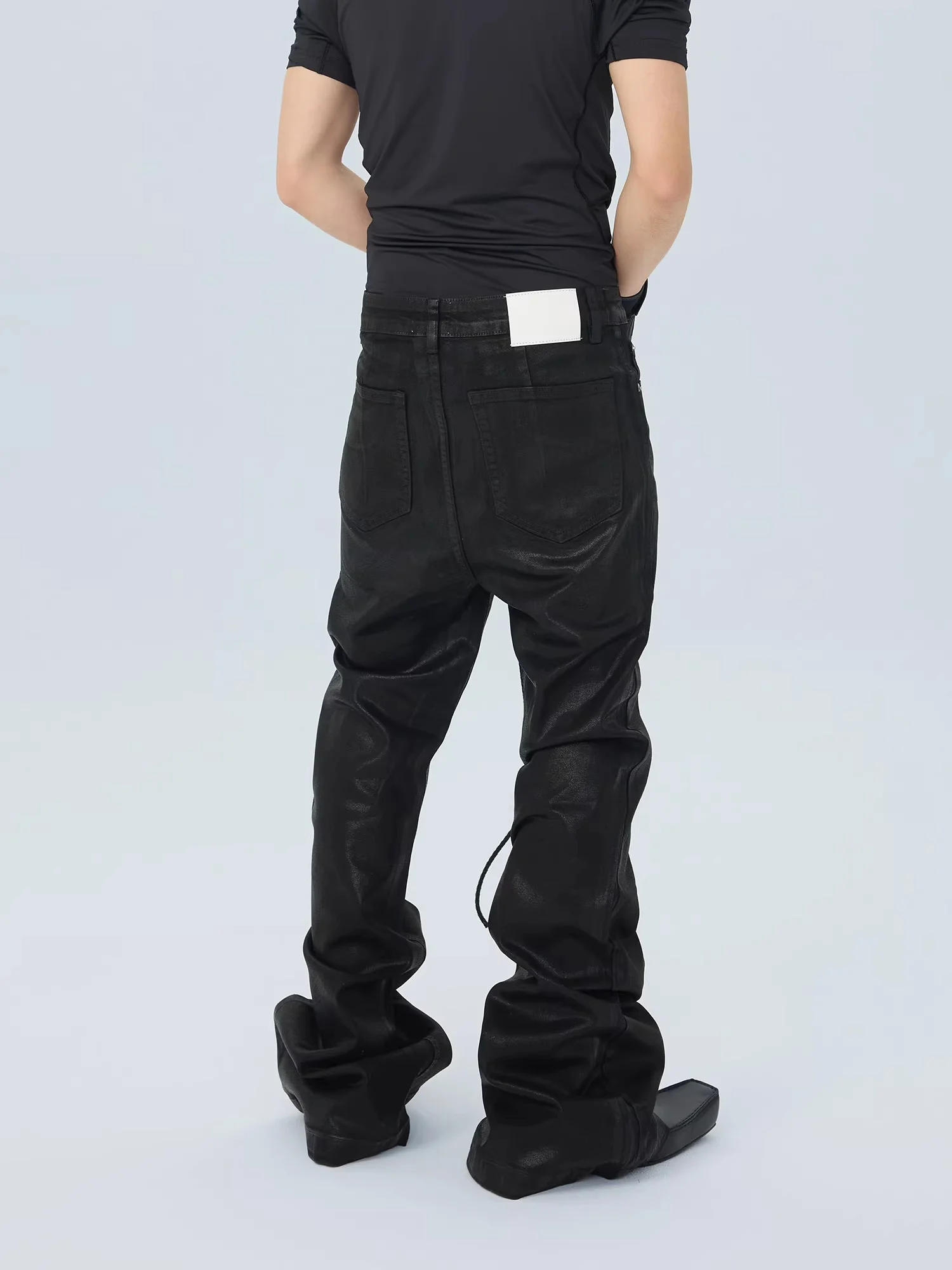 Men‘s Oil wax Jeans Classic Denim Gothic Men Coated Casual Flared Trousers High Street Solid Designer luxury Pants