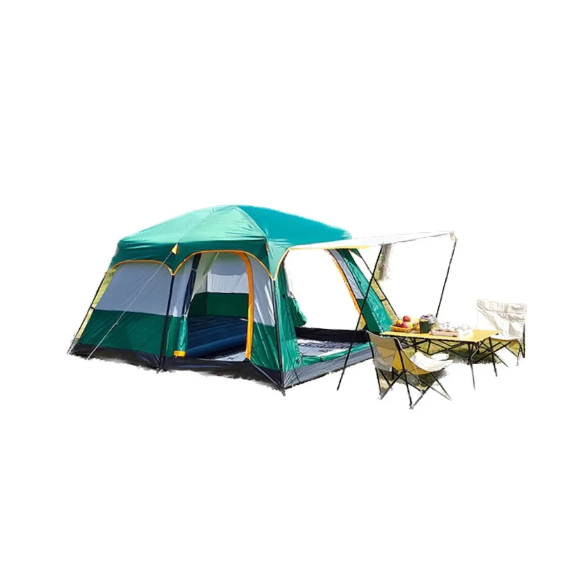 Thickened Rainproof Outdoor Camping Tent, Two Rooms, One Hall, Large Family Camping Tent, 4-6-8-12 People