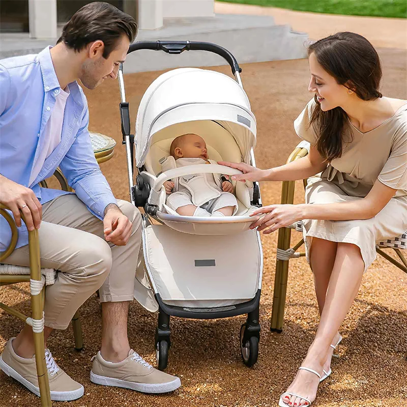 Luxe Kinderwagen Eivormige Stoel Voor Pasgeboren Met Één Hand Achterover Leunen Kinderwagen Compacte Tweeweg Draagbare Opvouwbare Kinderwagen