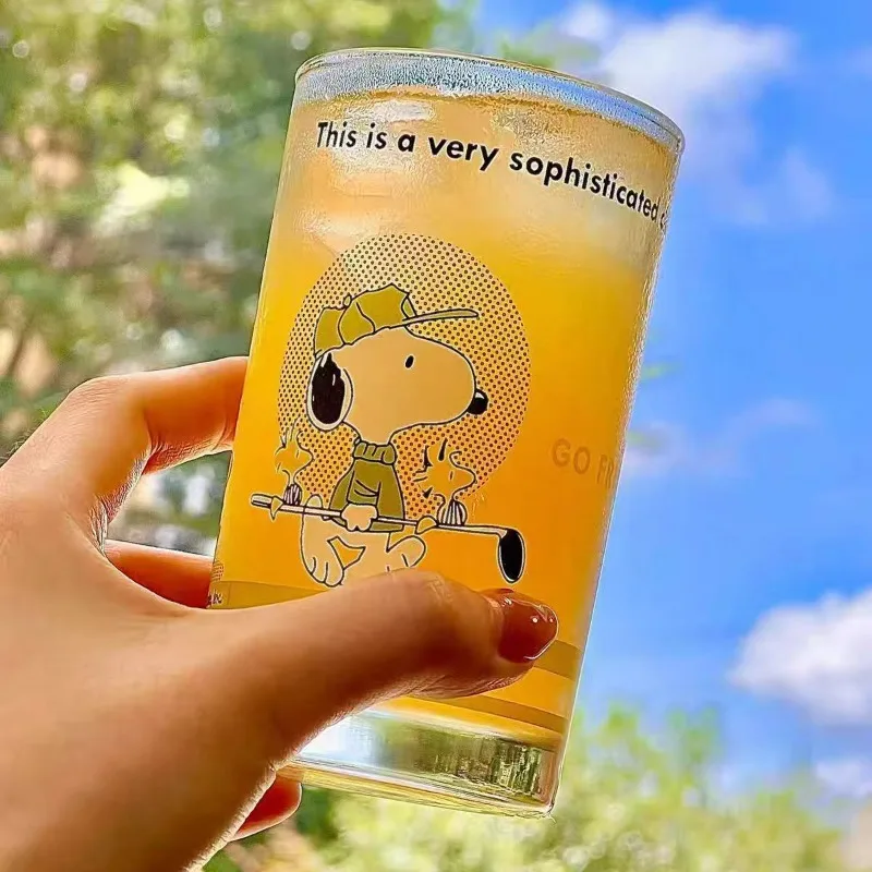 

Kawaii Snoopy Glass Cup Transparent Cartoon Iced Coffee Mug Tumbler Milk Juice Water Cup Aesthetic Drinkware Gift