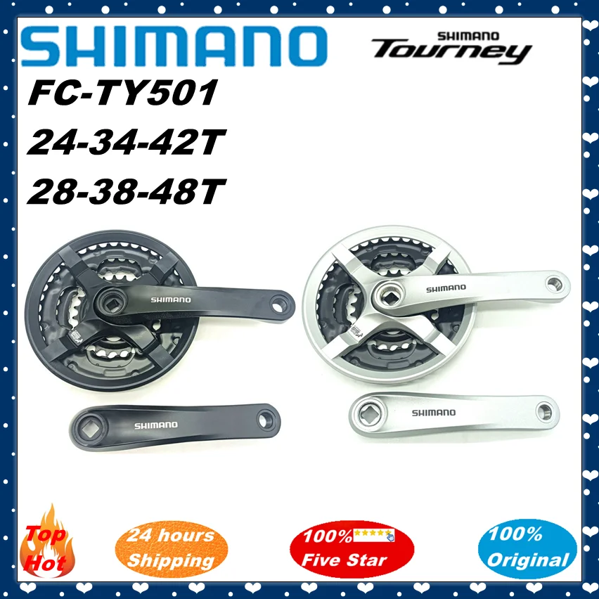 Shimano Tourney FC-TY501 MTB Bike Cranset 42-34-24T/28-38-48T Square Hole Crankset 6/7/8 Speed 170MM Crank TY501