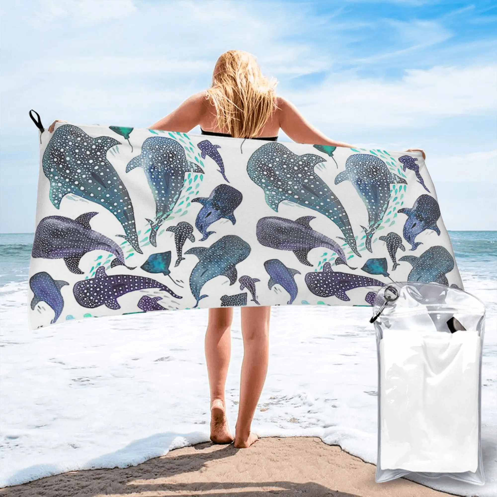 Whale Shark, Ray And Sea Creature Play Beach Towel Soft Microfiber Quick Dry Absorbent Quick Towels For Pool