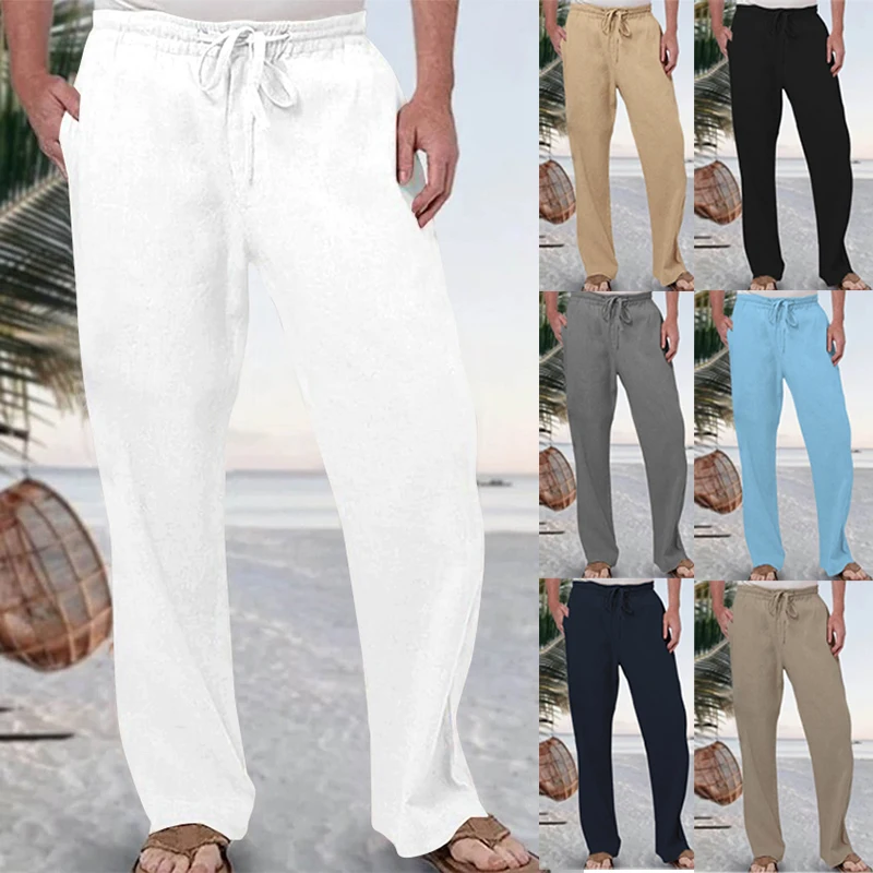 

24 Spring And Summer Men's New Pocket Pants Men's Real Warm Slim Running + Jogging Street Leisure Cotton Thin Cotton Hemp Pants