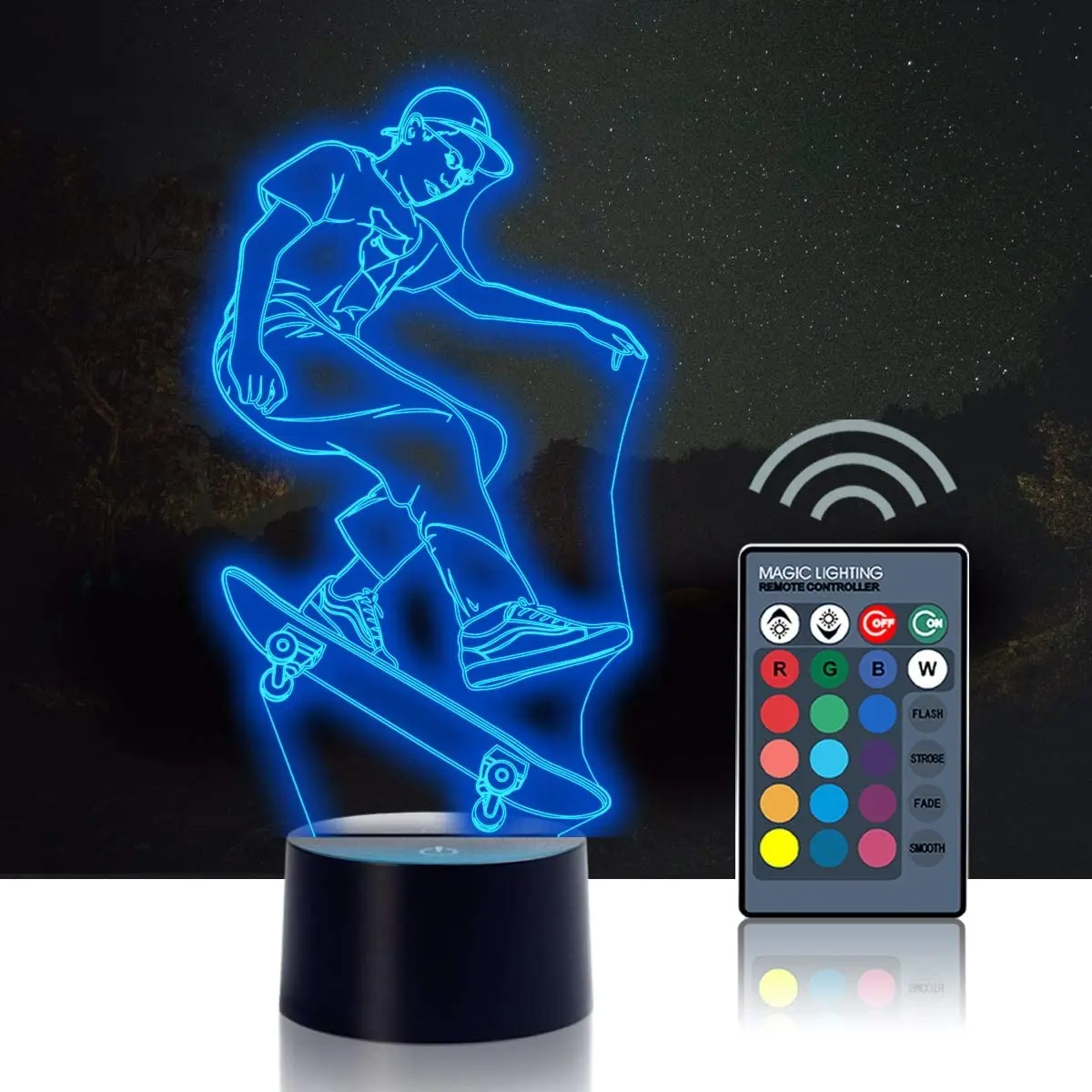 Children Sports Skateboard 3D Illusion Night Light Touch Table Lamp Remote Control 16 Color Changing Light Skateboard Xmas Gifts