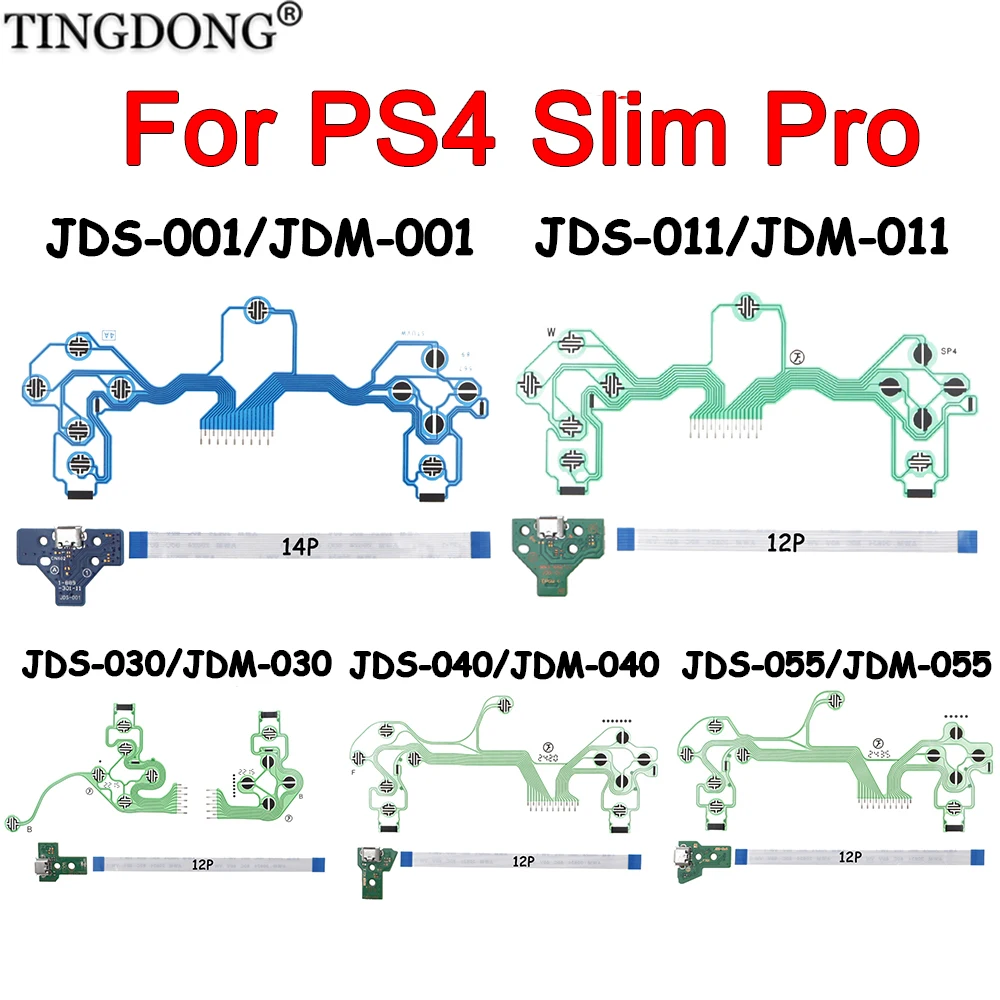 For PS4 Slim Pro Gamepad Controller Charging Port Board Conductive Film Repair Set JDS‑001 011 030 040 055 Replacement Parts