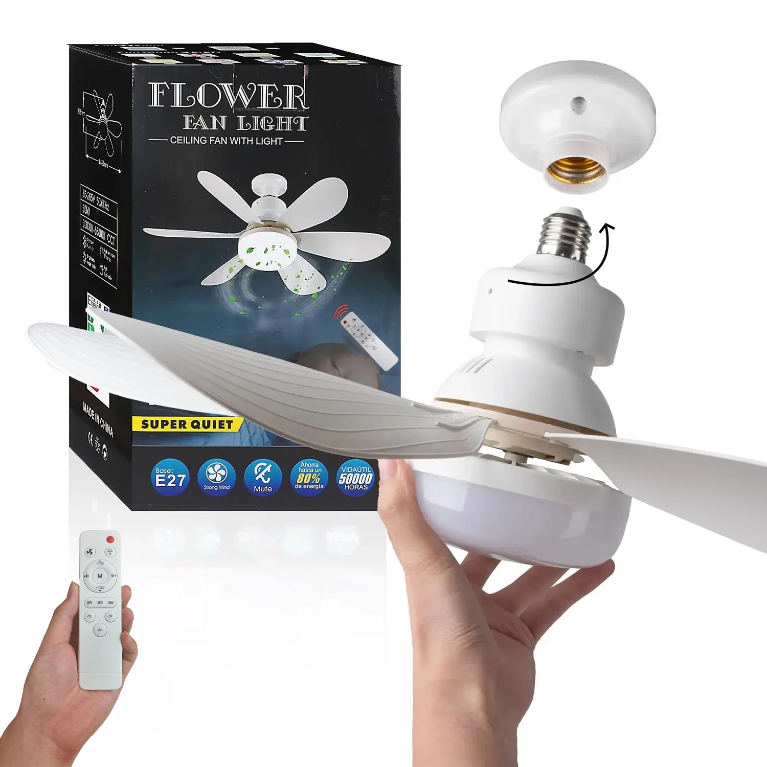 

E27 Base 40W LED Ceiling Fan Light 3 Adjustable Lighting Modes Remote Control High Wind Power Electric Fan Light for Living Room