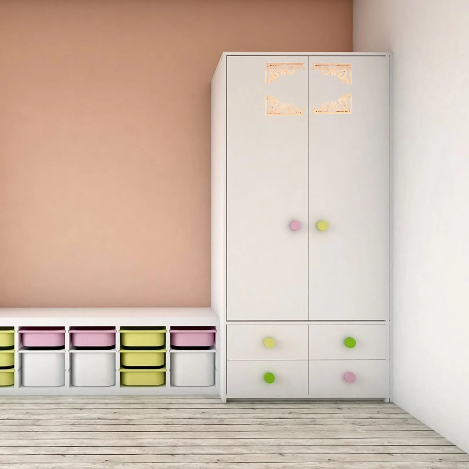 

4Pcs Wood Corner Onlay Carved Unpainted Applique European Style Door Cabinet Wall Decoration 13x7cm Spray Paintable