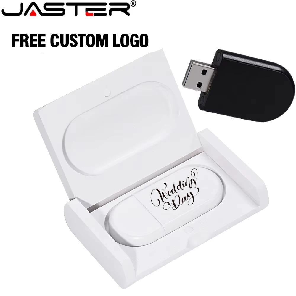 

JASTER Wooden Black and White Box USB 2.0 Flash Drive 64GB Free Custom Logo Memory Stick 8GB Wedding Gift Thumb Pen Drive U Disk