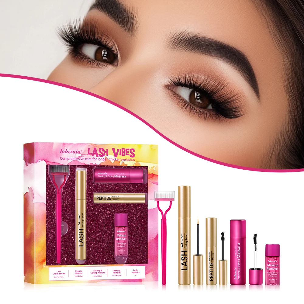 スーパーバリュー化粧品セット 高級まつげセット、まつげケア（まつげエッセンス、ペプチドマスカラ、カーリングマスカラ、メイク落とし、e