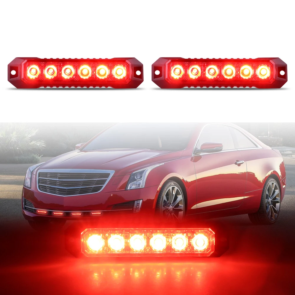 

2Pcs 6LED Emergency Strobe Red Grille Light Universal Safety Warning Beacon Signal Lamp Designed for Police cars/Trucks/Trailers