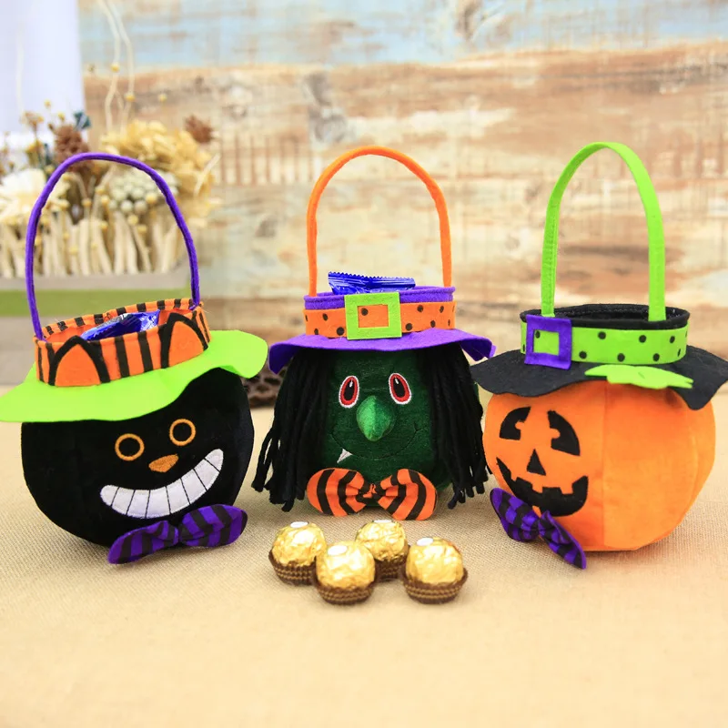 

2022 Halloween Bag Haloween Pumpkin Witch Black Cat Handbag Trick Or Treat Gift Bag Kids Favor Happy Halloween Party Decor