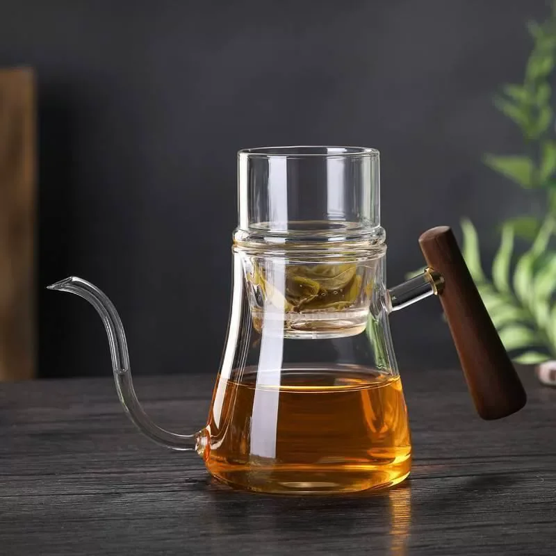 420ml Glass Coffee Pot With wooden handle Goose Beak Kettles Gooseneck Kettle Hand Drip Kettle Accessories Teapot Accessories