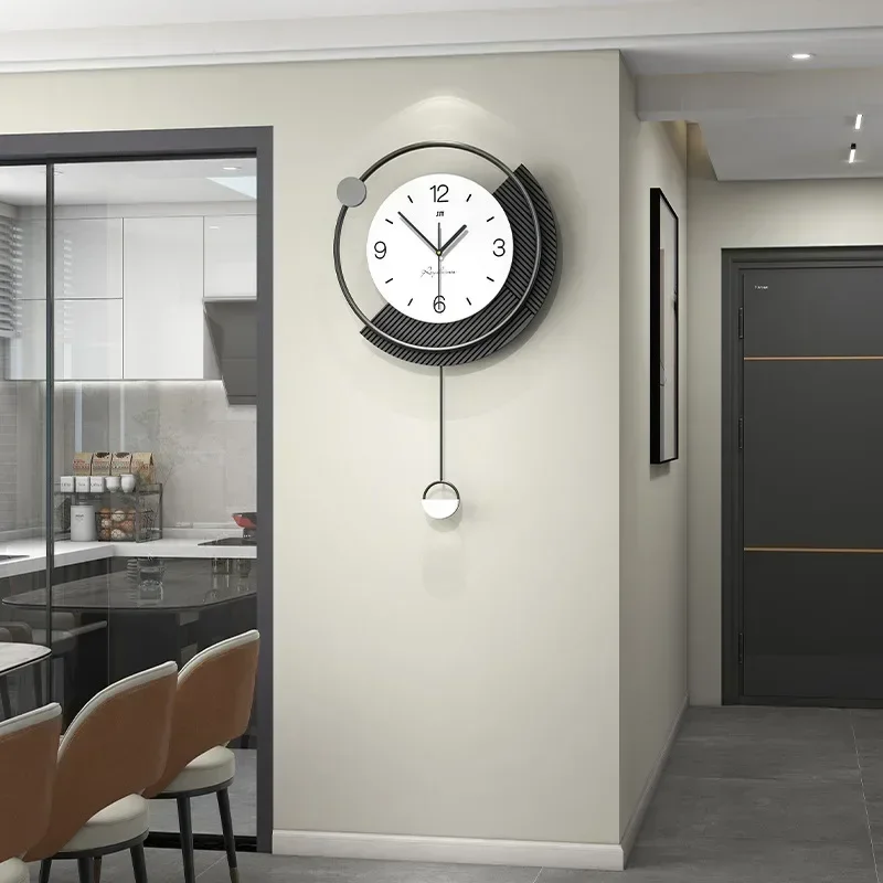 Nordic Circular Wall Clock for Home, Silent Swing Clock