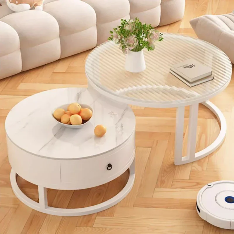 

White Square Coffee Table Glass Drawers Transparent Hotel Modern Nordic Coffee Table Living Room Mesa Auxiliar Furniture