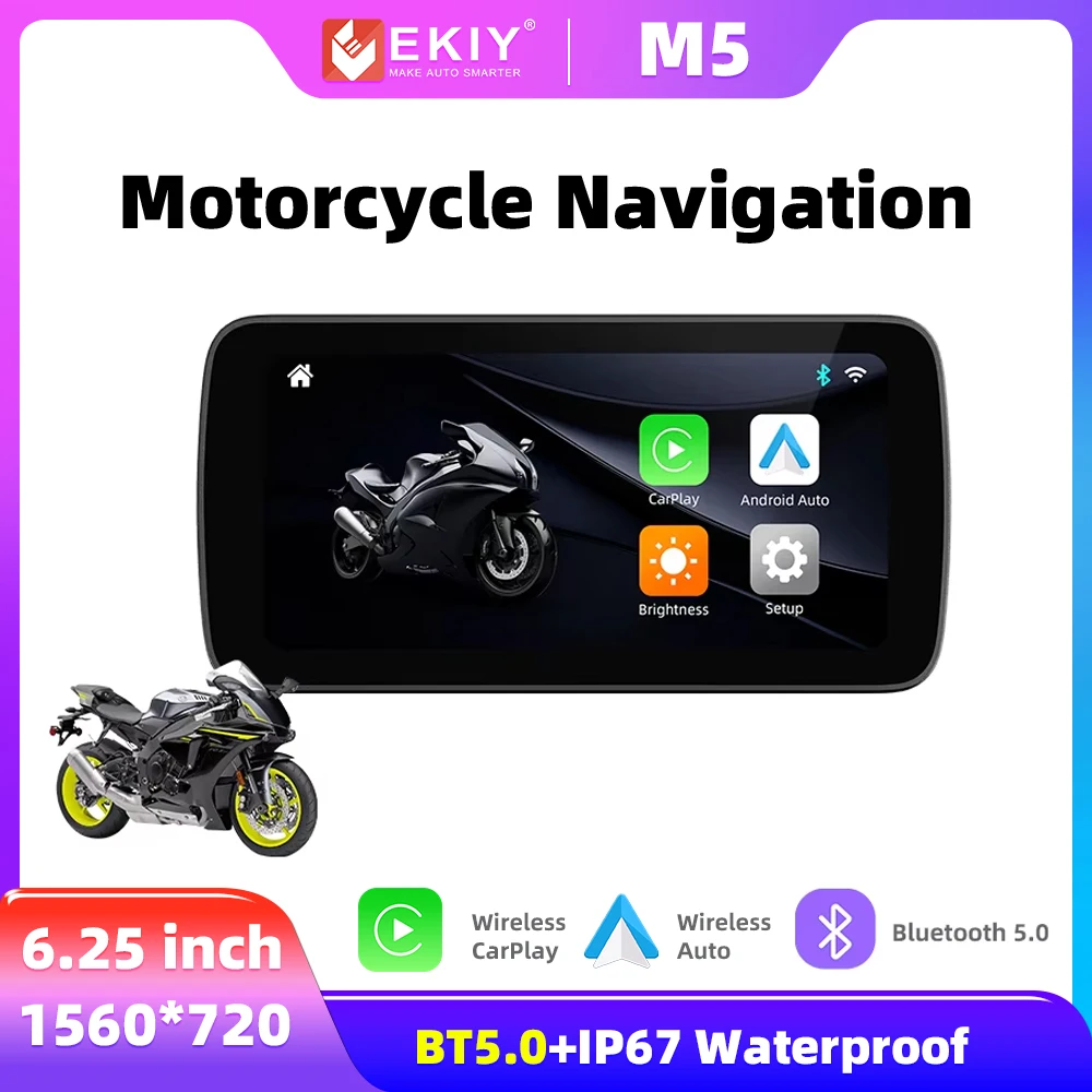 EKIY 6.25 Inch Motorcycle Carplay Navigation Waterproof Apple Carplay Display Screen Portable Motorcycle Android Auto Motorcycle