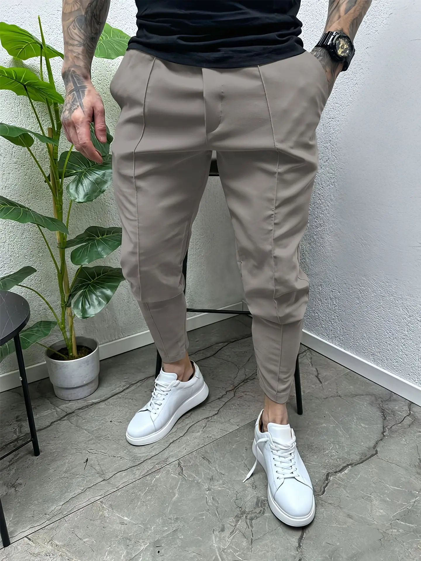 New Spring And Autumn Men\'s Solid Color Casual slim Foot Overalls Outdoor Trend Pants Fitness Pants