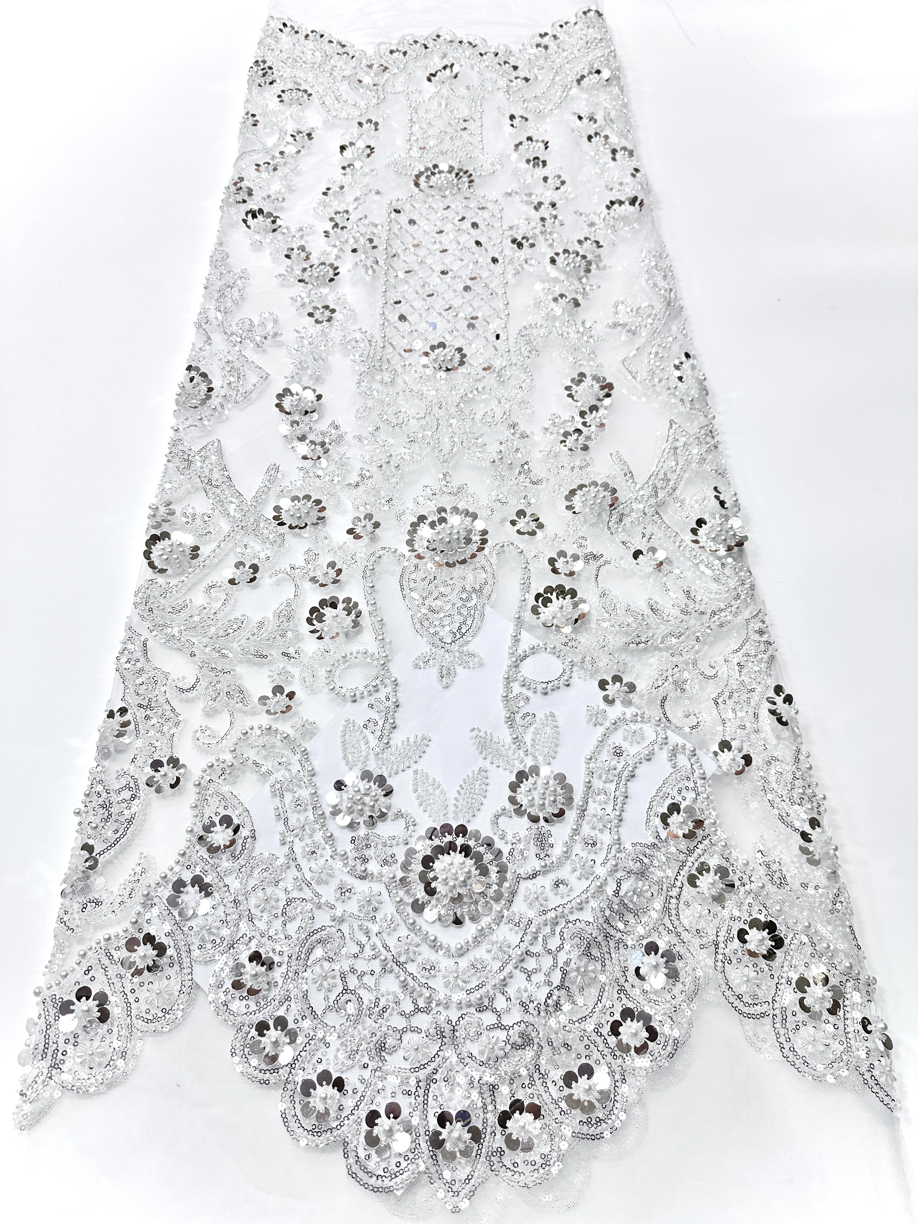 

Элегантная французская сетчатая кружевная ткань с вышивкой бисером и блестками, африканская нигерийская тюль с бисером, кружевная ткань для свадебных платьев для женщин