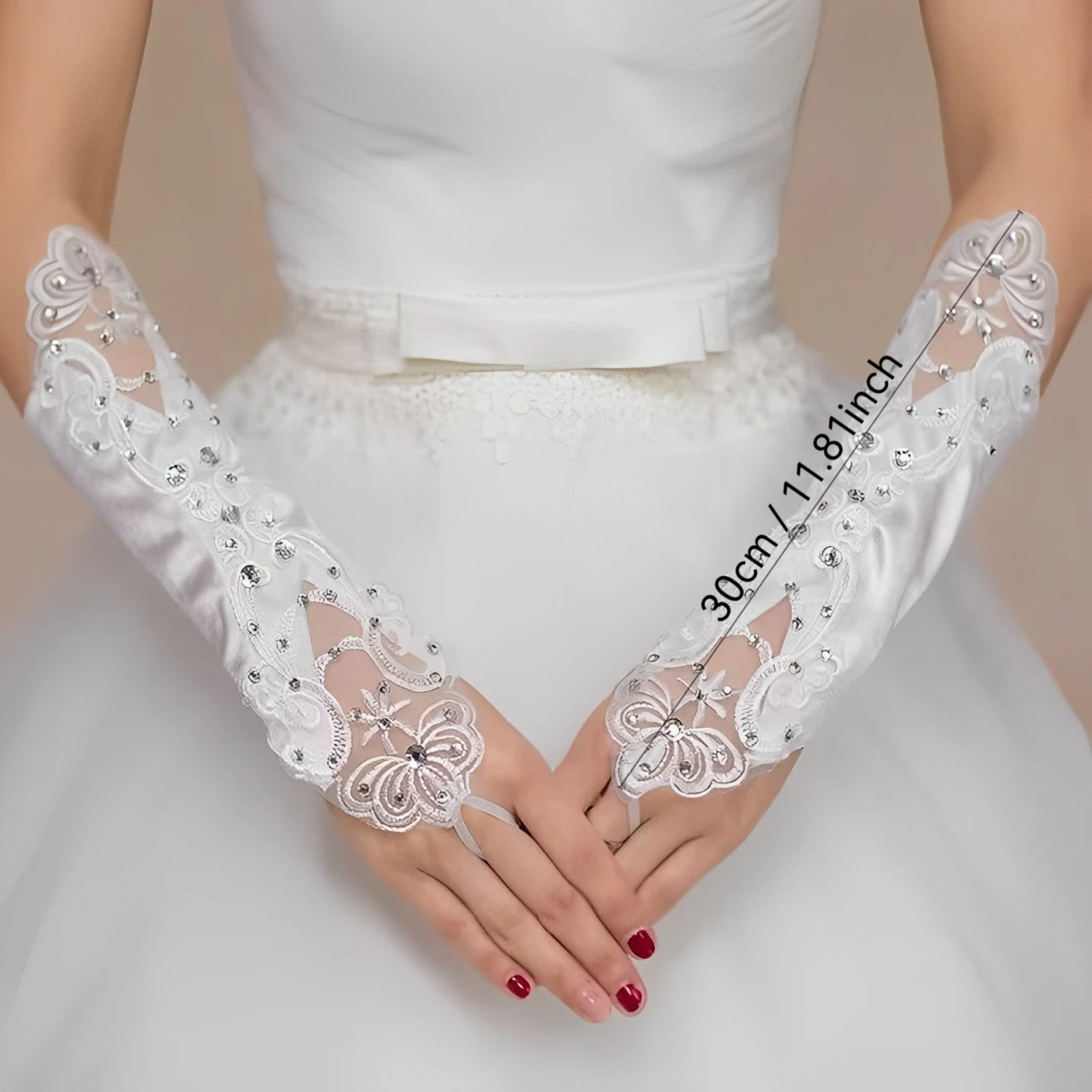 Lace Rhinestones Fingerless Gloves Women Fingerless Lace Gloves Bridal Wedding Party Prom Costume Accessories Gloves