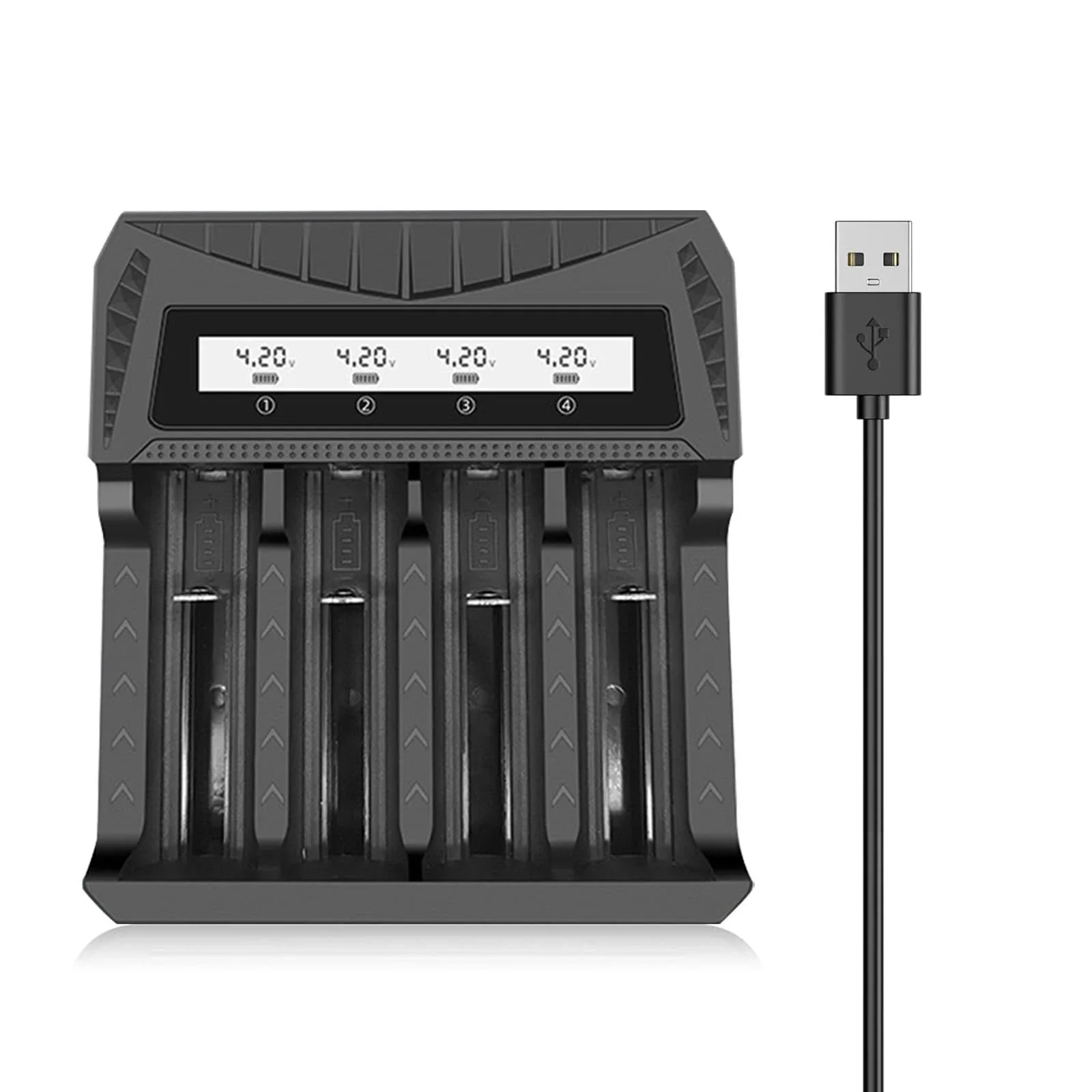 

For 18650 Rechargeable Lithium-ion Batteries 4-bay Fast Smart Charger Display of Voltage and Charge Level with LCD Display