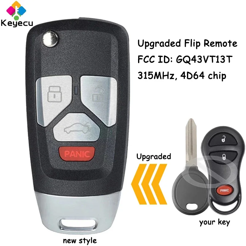 

KEYECU Upgraded Flip Remote Control Car Key With 315MHz 4D64 Chip for Chrysler PT Cruiser 2001 2002 2003 2004 2005 Fob GQ43VT13T