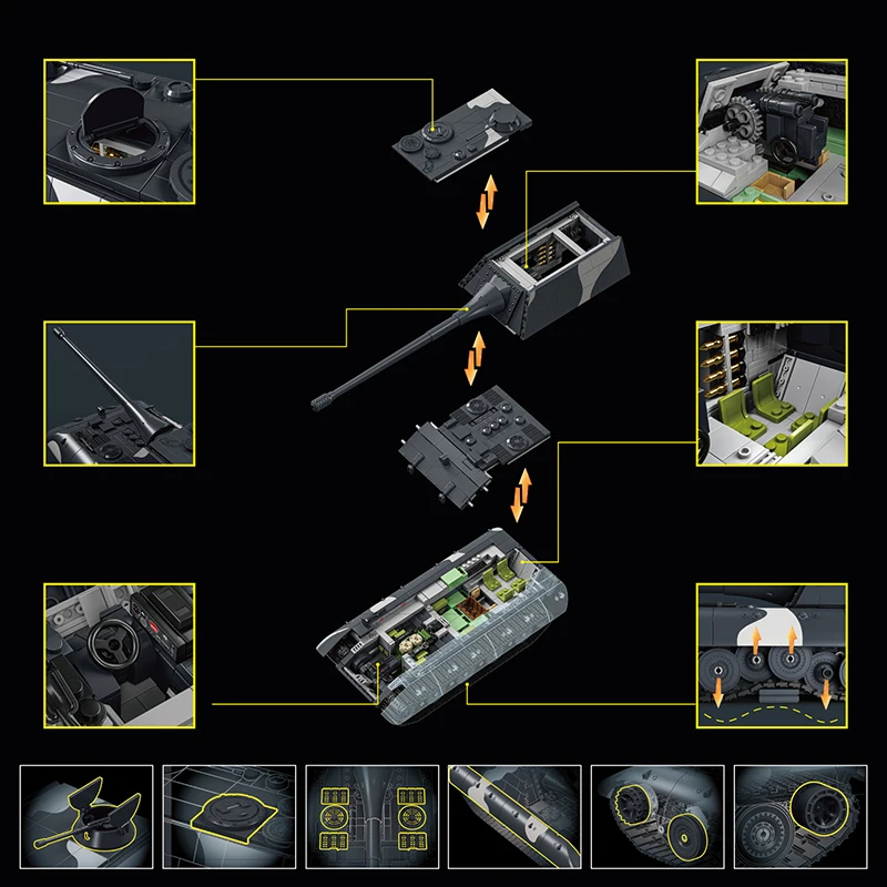 제 2 차 세계 대전 WW2 육군 군사 군인 E-100 중형 탱크 모델 조립 빌딩 블록 어린이를위한 벽돌 장난감 선물