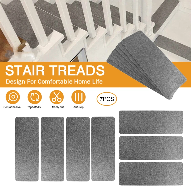 Gray Stair Mat 45x20cm Anti-slip Staircase Step Floor Self-adhesive Stair Pad Sticky Bottom Rugs Carpet ( Can be DIY Cutting)
