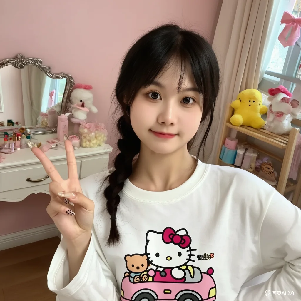 Hello Kittys Frische Literatur, runder Kragen, süßer Kawaii-Trend, koreanische Version, Literatur, Retro, lange Ärmel, Druck, All-Match