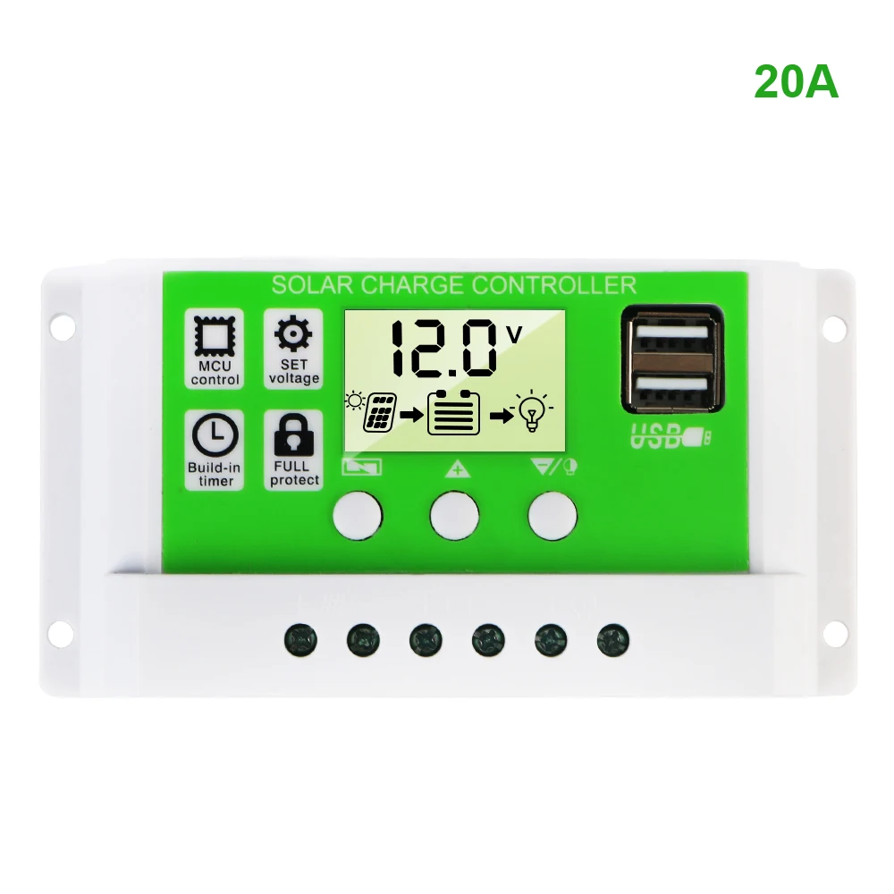 Asam timbal AGM GEL besi li-ion baterai lithium PWM pengontrol pengisi daya 10A/20A/30A Regulator pengisi daya surya LCD