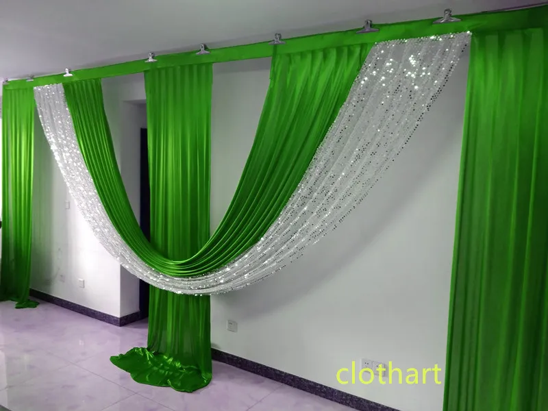 3m height 6M wide Sequin swags Green backcloth design wedding stylist for backdrop Party Curtain Celebration Stage design drapes