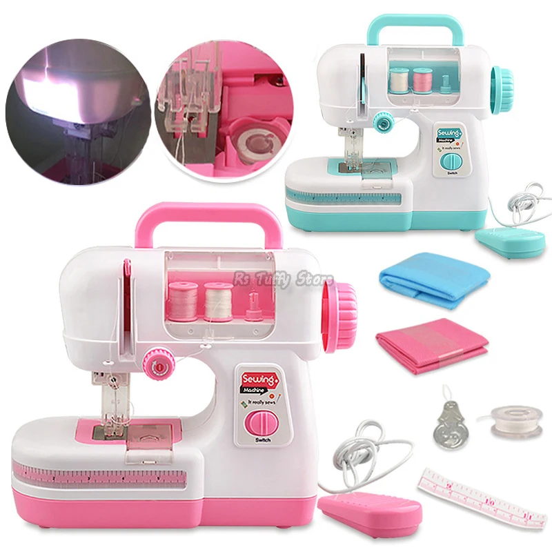 Girls Toy Play House Set Lighting Simulation Electric Sewing Machine Kids Pretended Clothing Designer Real Sewable Creative Gift