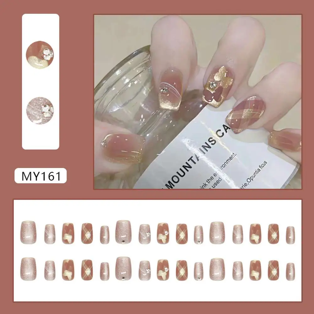 عين القطة الوردية الحمراء فتاة الموضة الأوروبية والأمريكية نمط قصير انفصال ارتداء درع 24 قطعة هدية عيد مانيكير #6