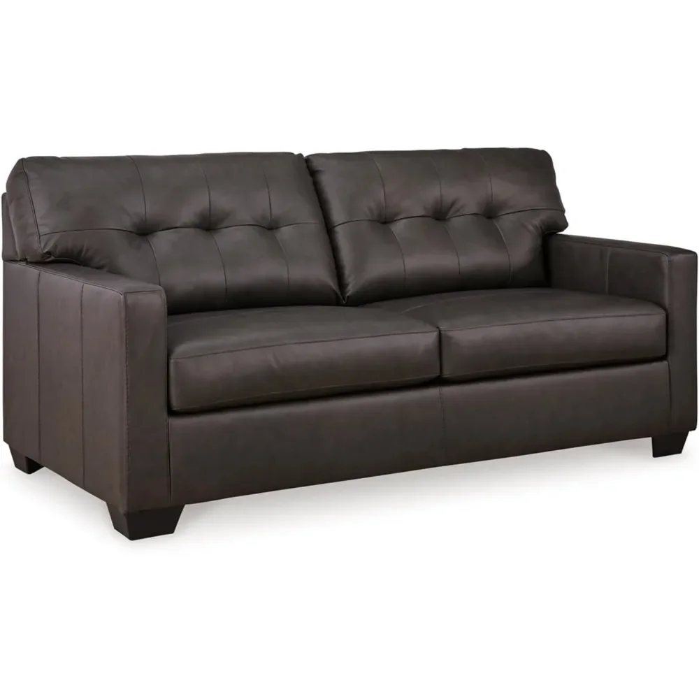 Signature Design by Ashley Belziani Modern Tufted Leather Match Sofa, Black