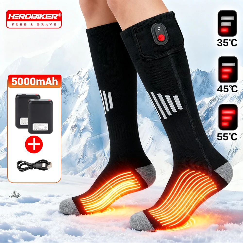 

Носки с подогревом, 5000 мАч, зимние перезаряжаемые лыжные носки с электрическим подогревом, уличные самонагревающиеся носки, теплое оборудование для ног