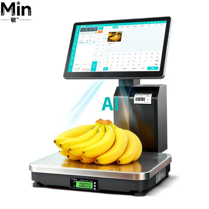 Android POS Electronic Scale AI Recognition Barcode Label Printing Digital Weighing Scale for Retail