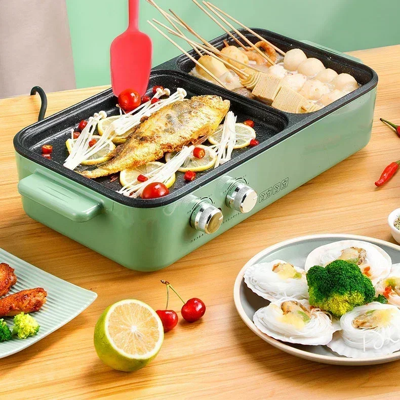 220v Home Electric Grilled 1360w Electric Grilling Plate Dormitory Shabu-shabu Hot Pot Barbecue Oven All-in-one Pot Barbecue Mac