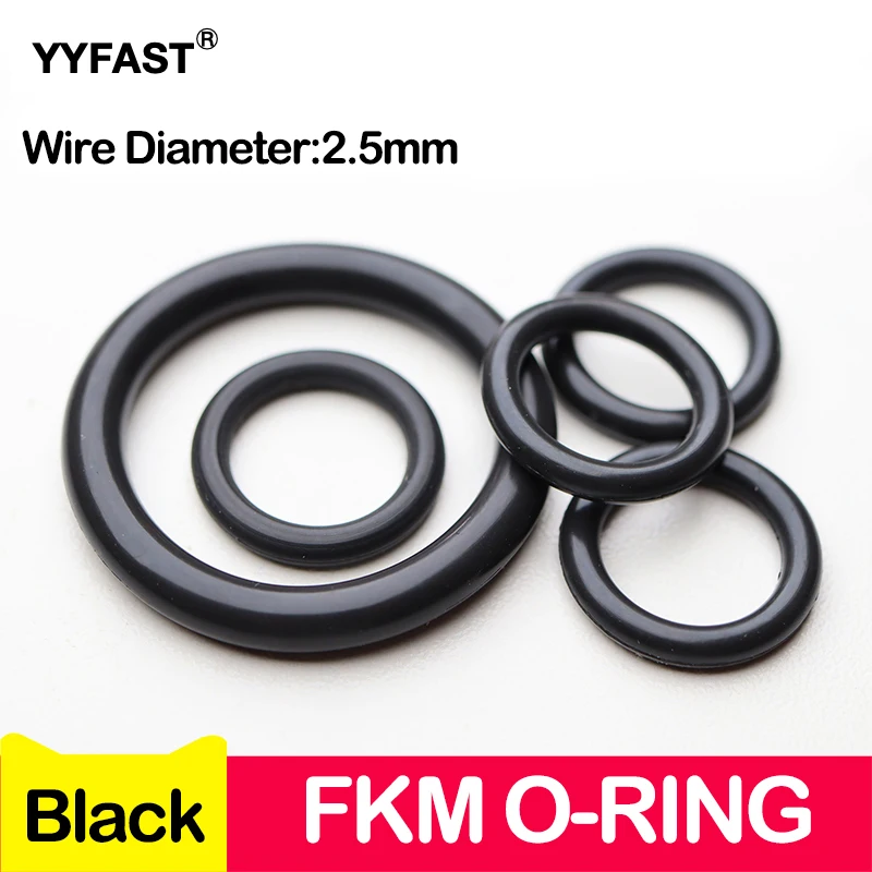CS 2.5mm, Black FKM O Ring Seal, High Temperature and Corrosion Resistance, Fluorine Rubber, Outer Diameter 6-300mm, Wire Diamet