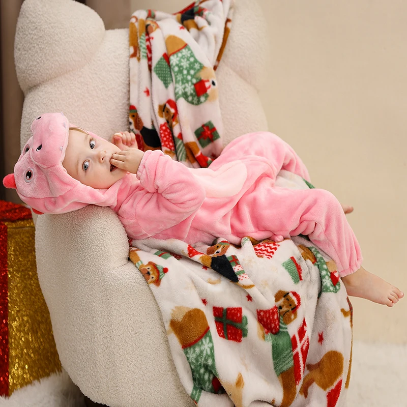 MICHLEY Halloween Winter Baby Rompers Warm Hooded Flannel Toddler Clothes Overall Bodysuits Jumpsuit Kigurumi Costume For Kids