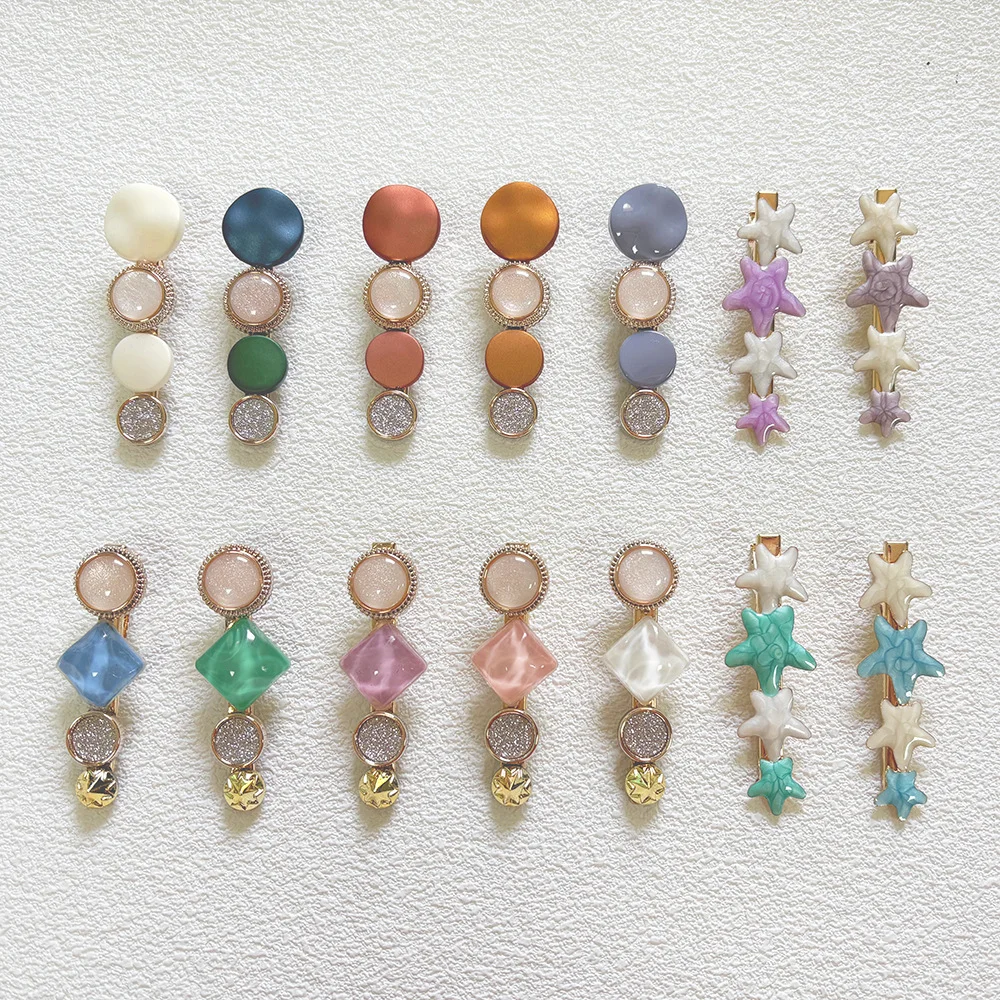 

Hair Clip Pink-Purple Acrylic Rhinestone Trim Clip Niche Design Bangs Clip Hair Accessory for Women