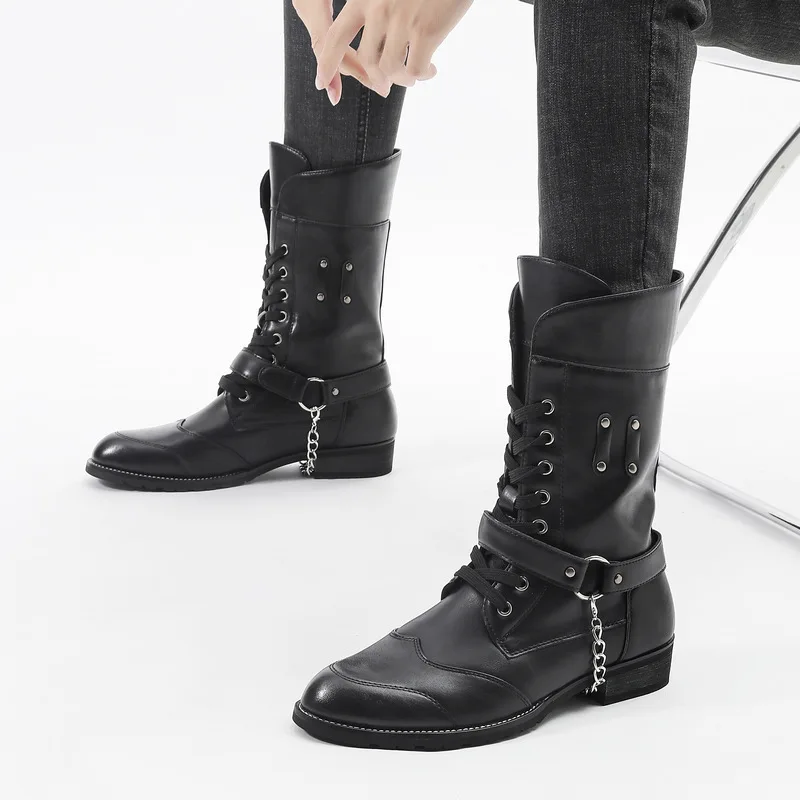 

High Quality Mens Boots Fashion Punk British Style Men's Long Boot Mens Casual Tooling Boots Designer Men Motorcycle Boots Botas