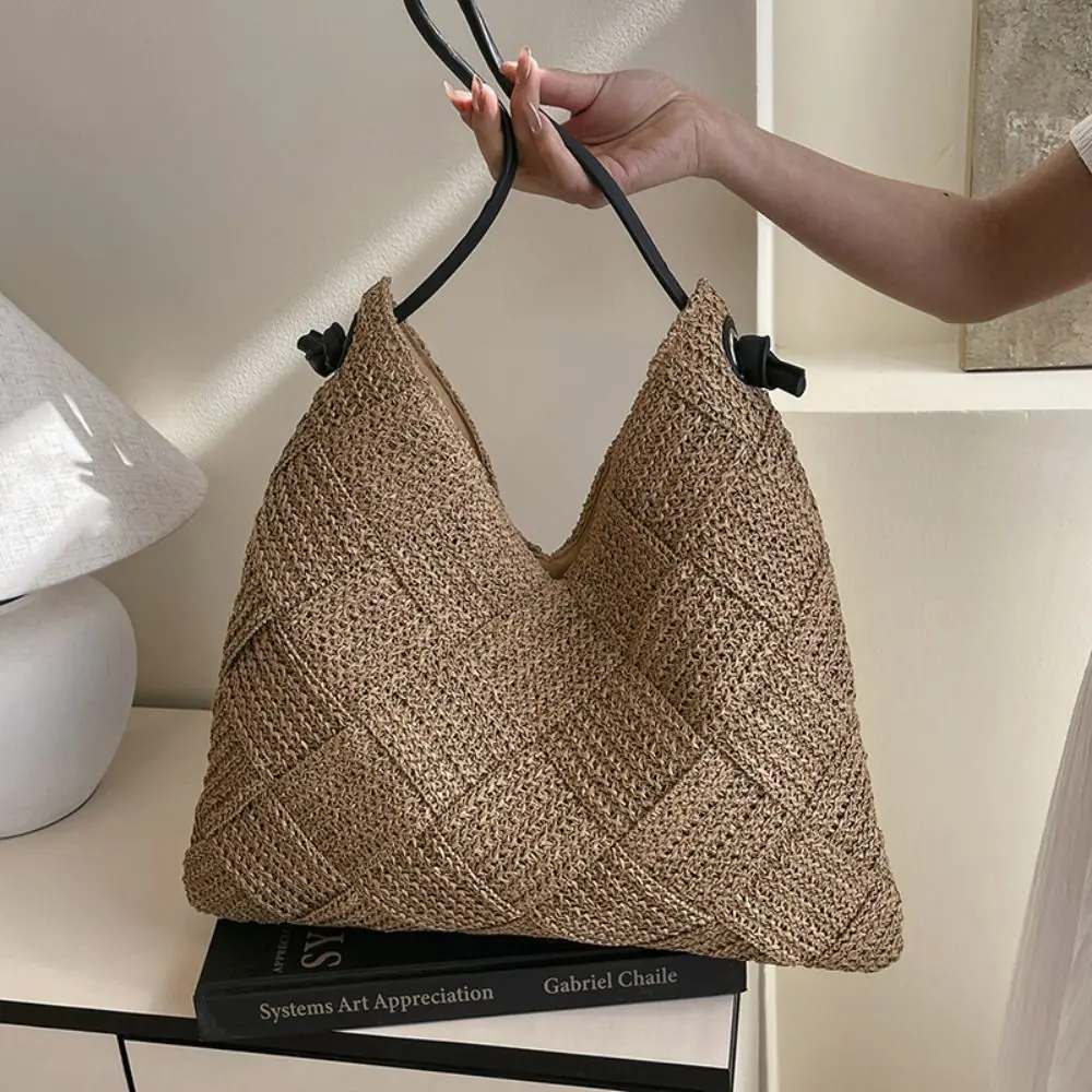 

Portable Bohemian Hollowed Out Knitted Bag Woven Triangle Weave Shoulder Bag Large Capacity Handbag Crochet Tote Bag Students
